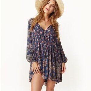 Free People Lucky Loosie Swing Dress  Indigo Combo XS
